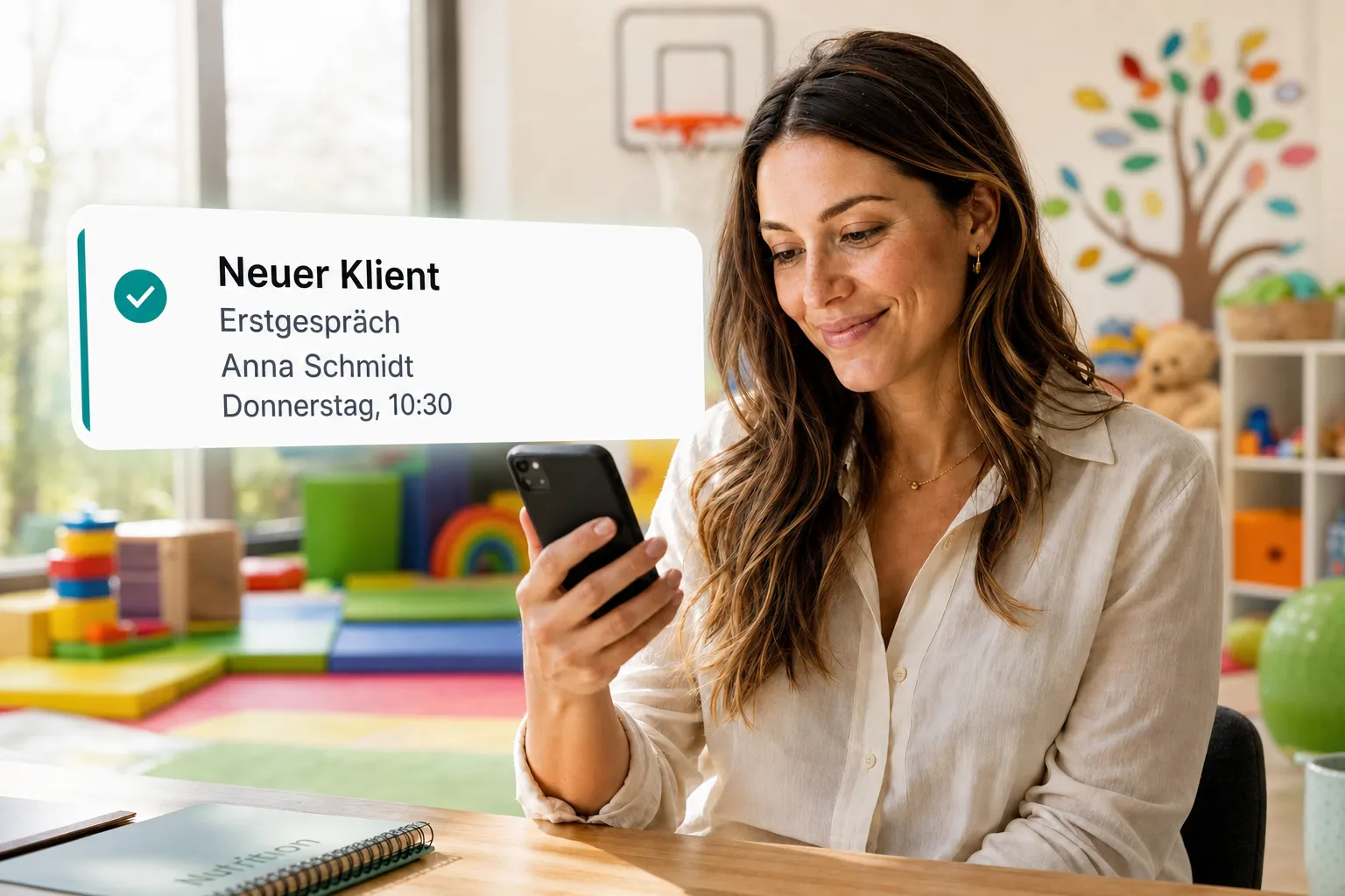 A health professional getting a new client booking notification through Vitena