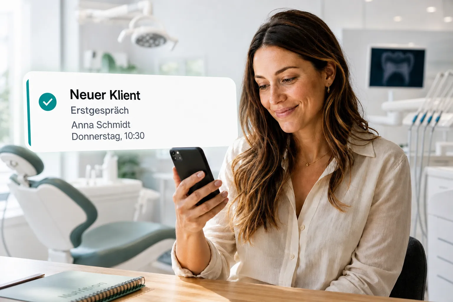 A health professional getting a new client booking notification through Vitena