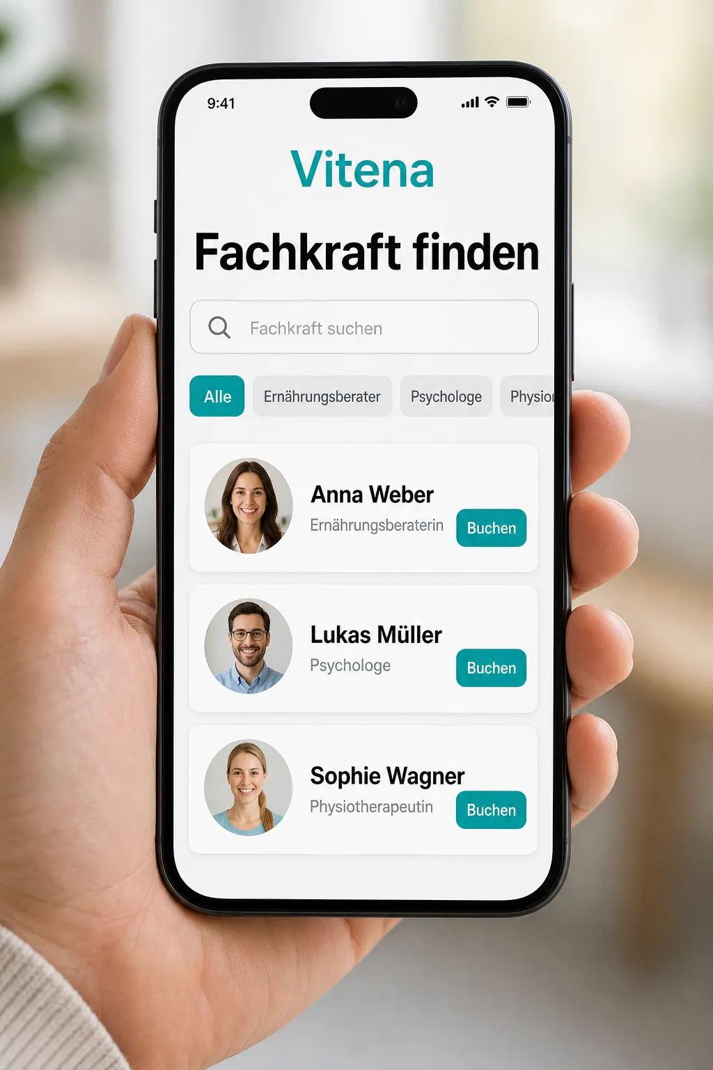 Suchergebnisse im Vitena-Verzeichnis mit Filtern und Profilkarten