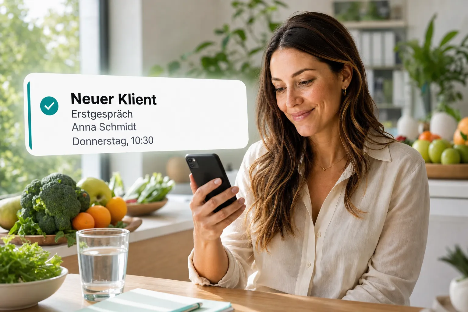 A health professional getting a new client booking notification through Vitena