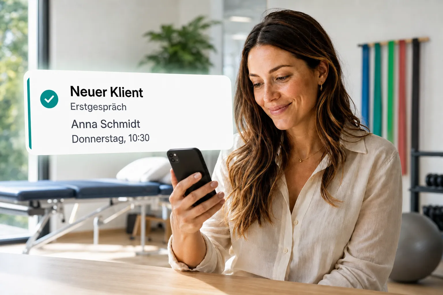 A health professional getting a new client booking notification through Vitena