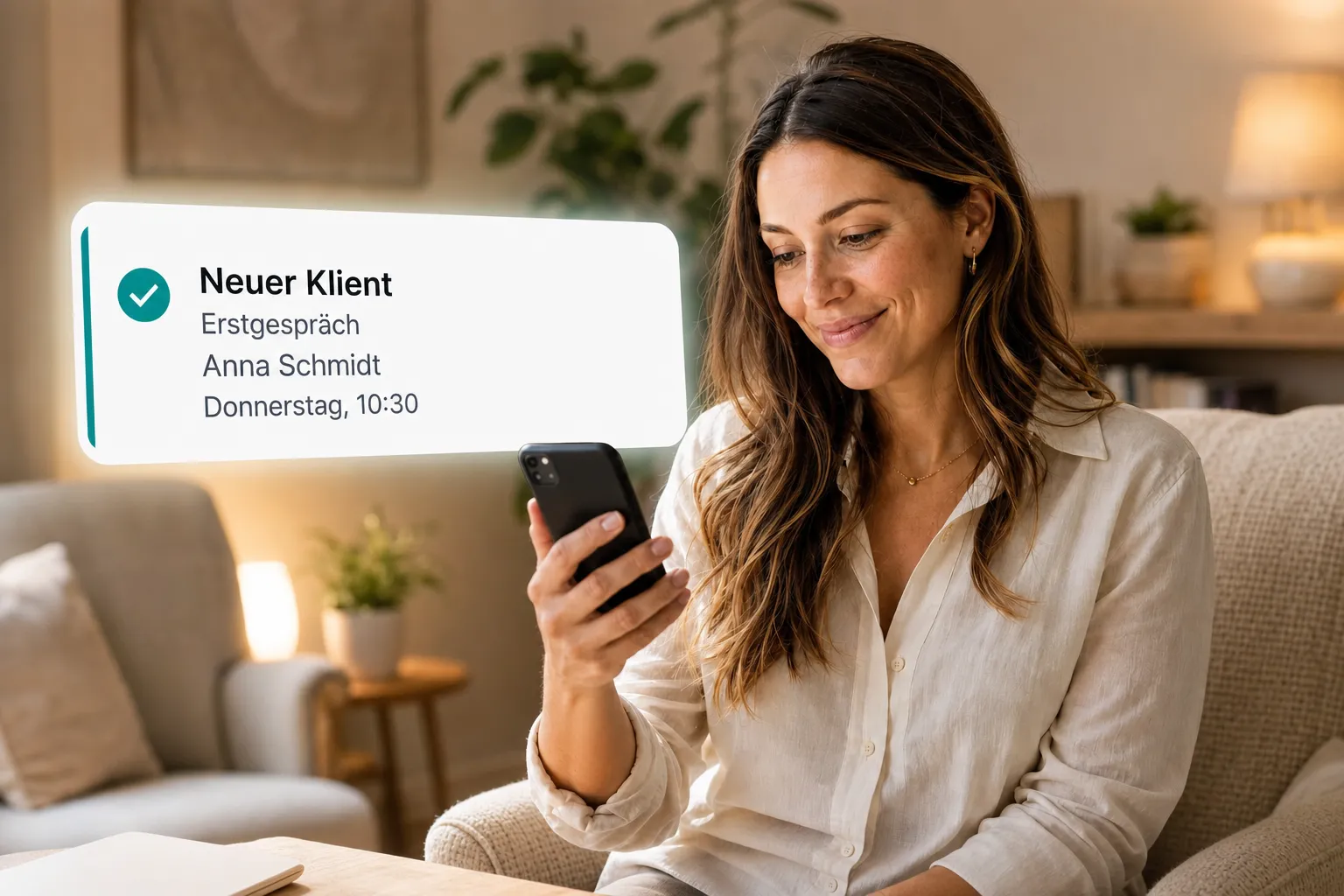 A health professional getting a new client booking notification through Vitena
