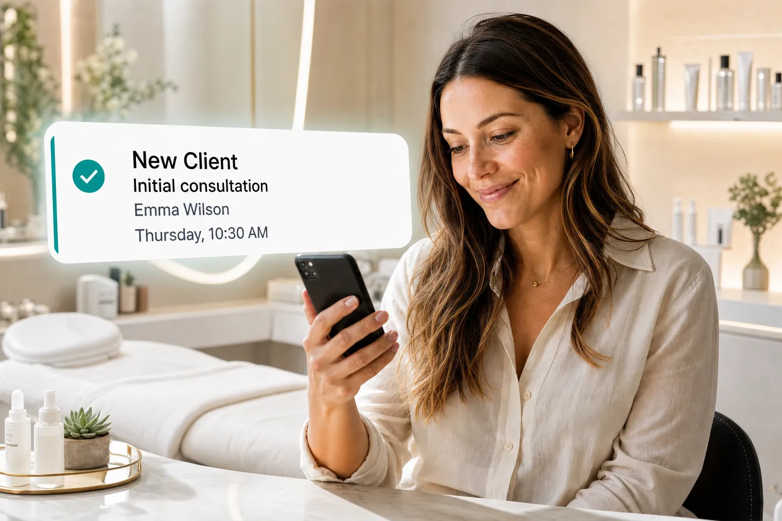 A health professional getting a new client booking notification through Vitena
