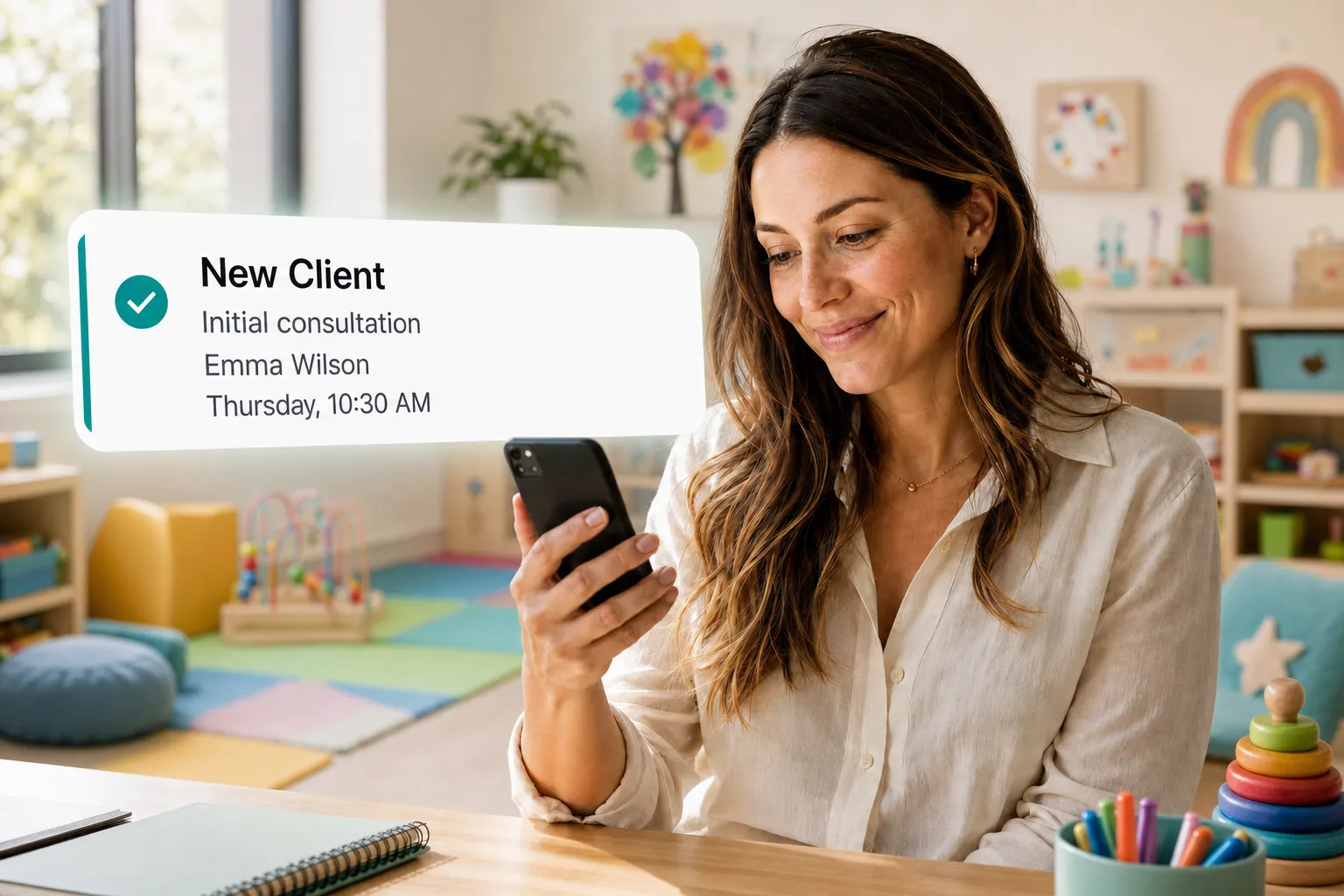 A health professional getting a new client booking notification through Vitena