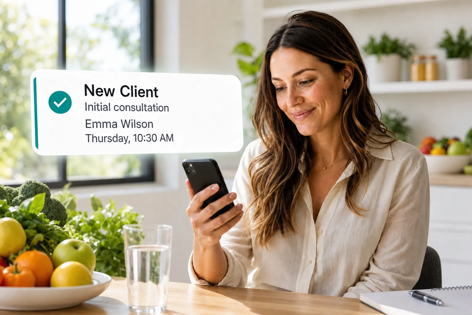A health professional getting a new client booking notification through Vitena