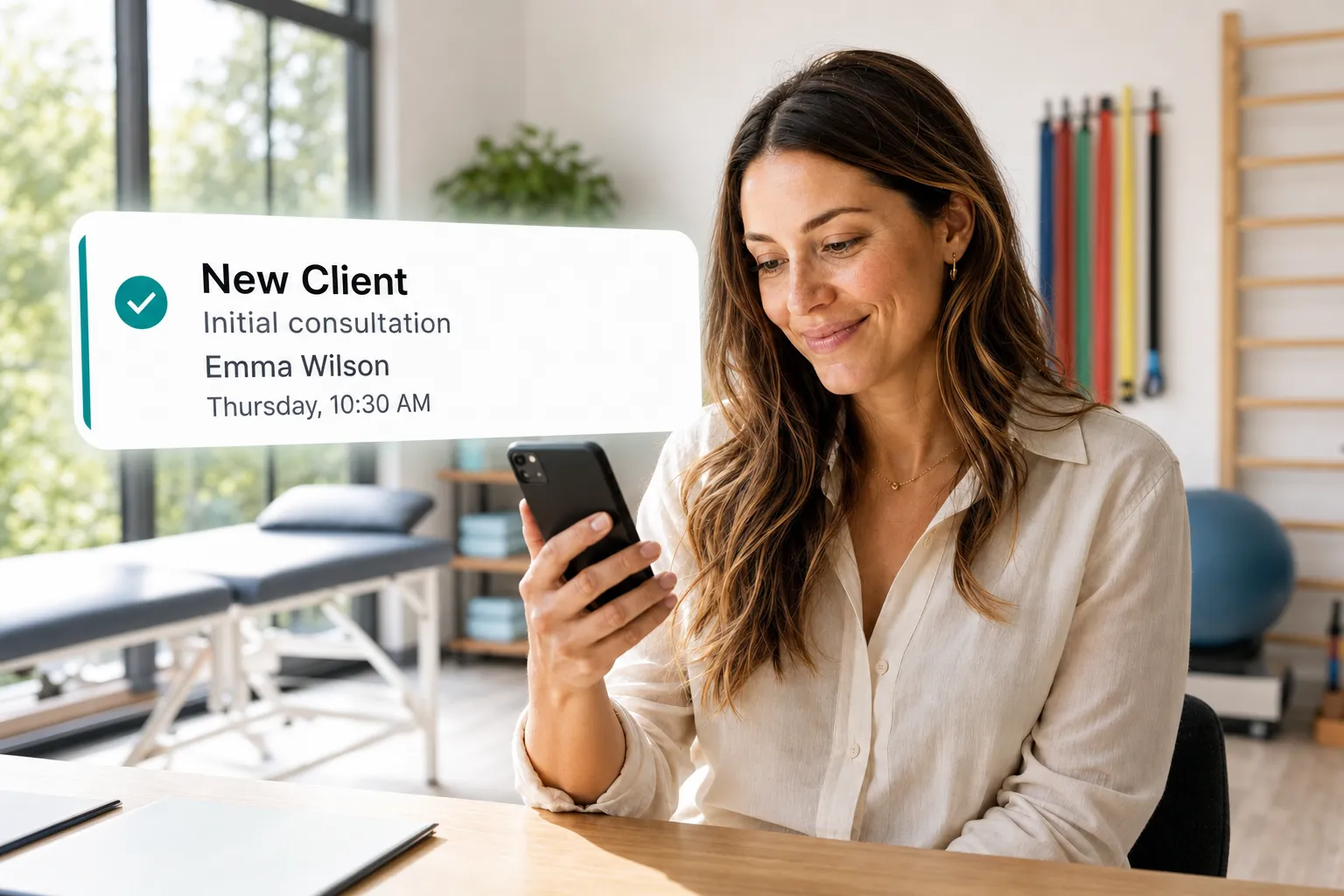A health professional getting a new client booking notification through Vitena