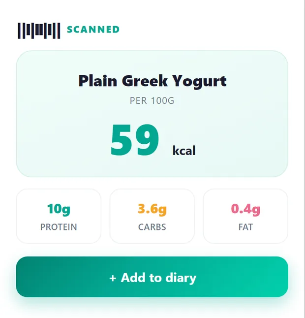 Scanning a food barcode to see its calories and macros
