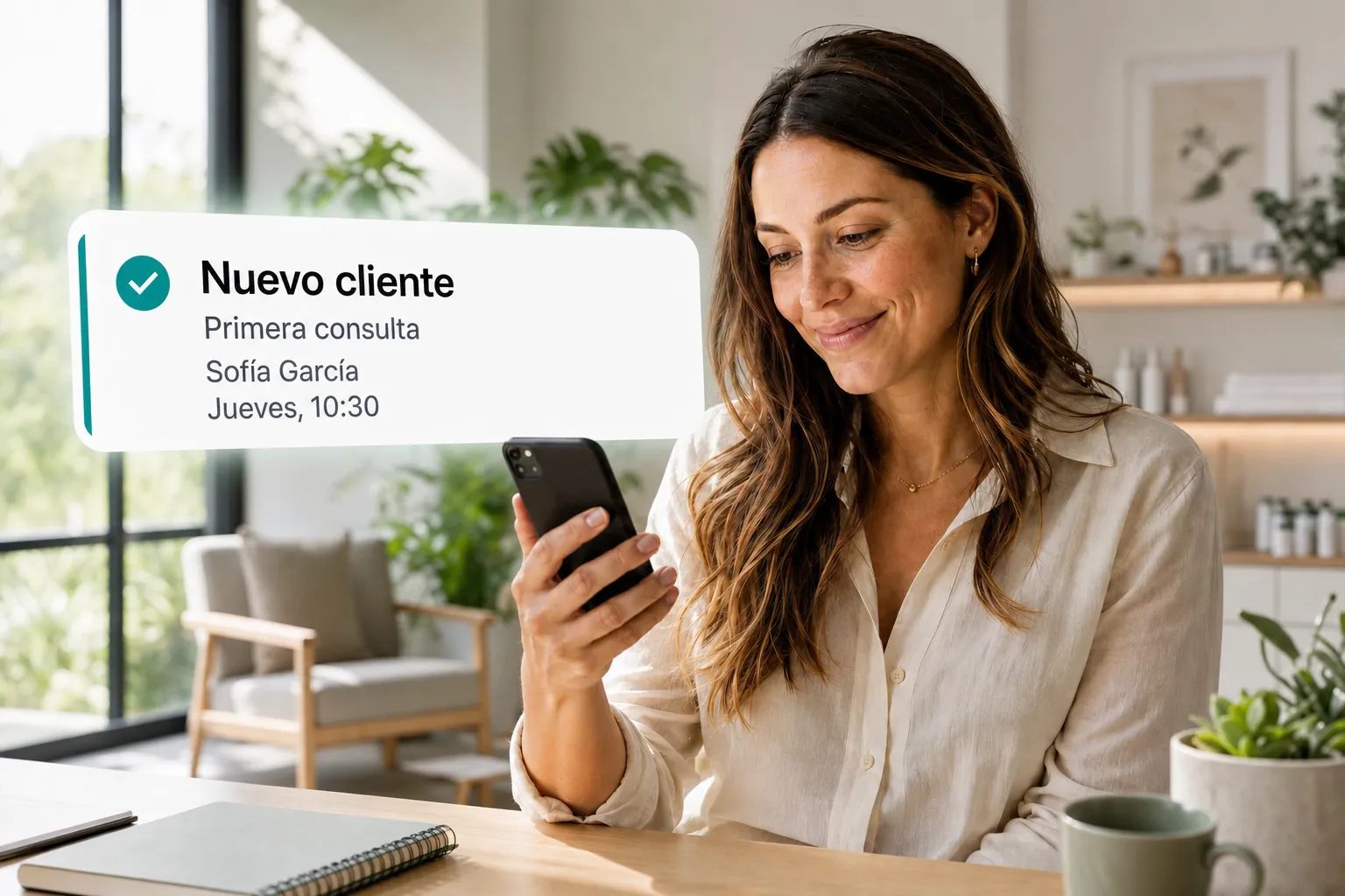 A health professional getting a new client booking notification through Vitena