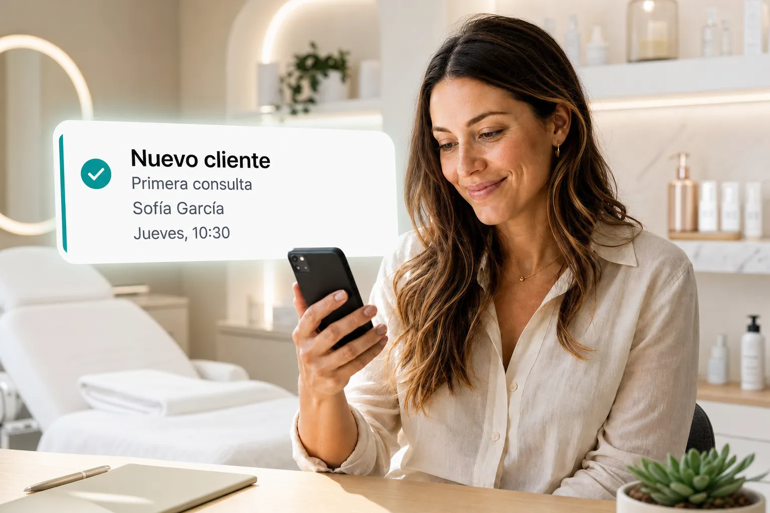 A health professional getting a new client booking notification through Vitena