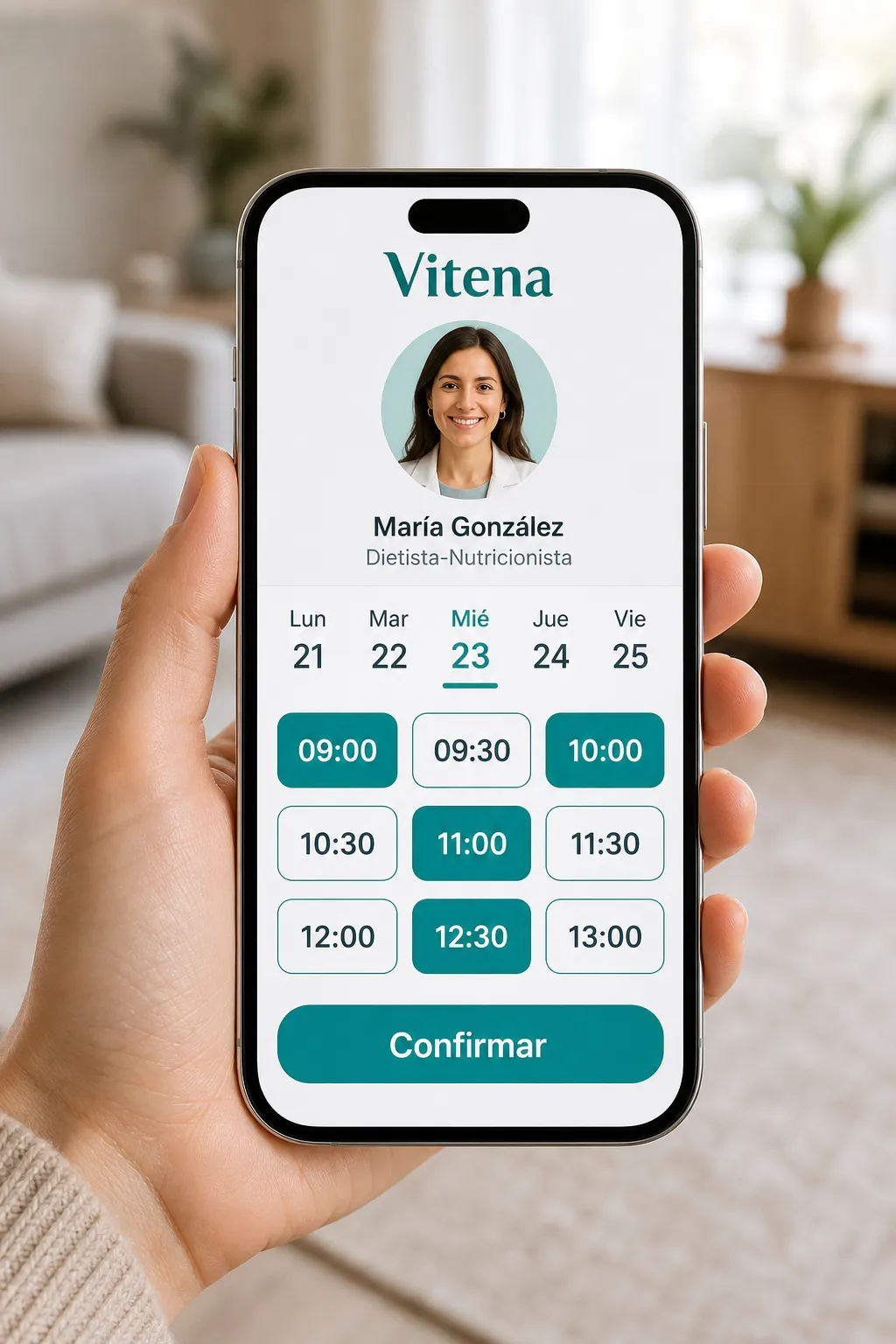 Un cliente eligiendo una franja horaria y reservando directamente desde un perfil de Vitena