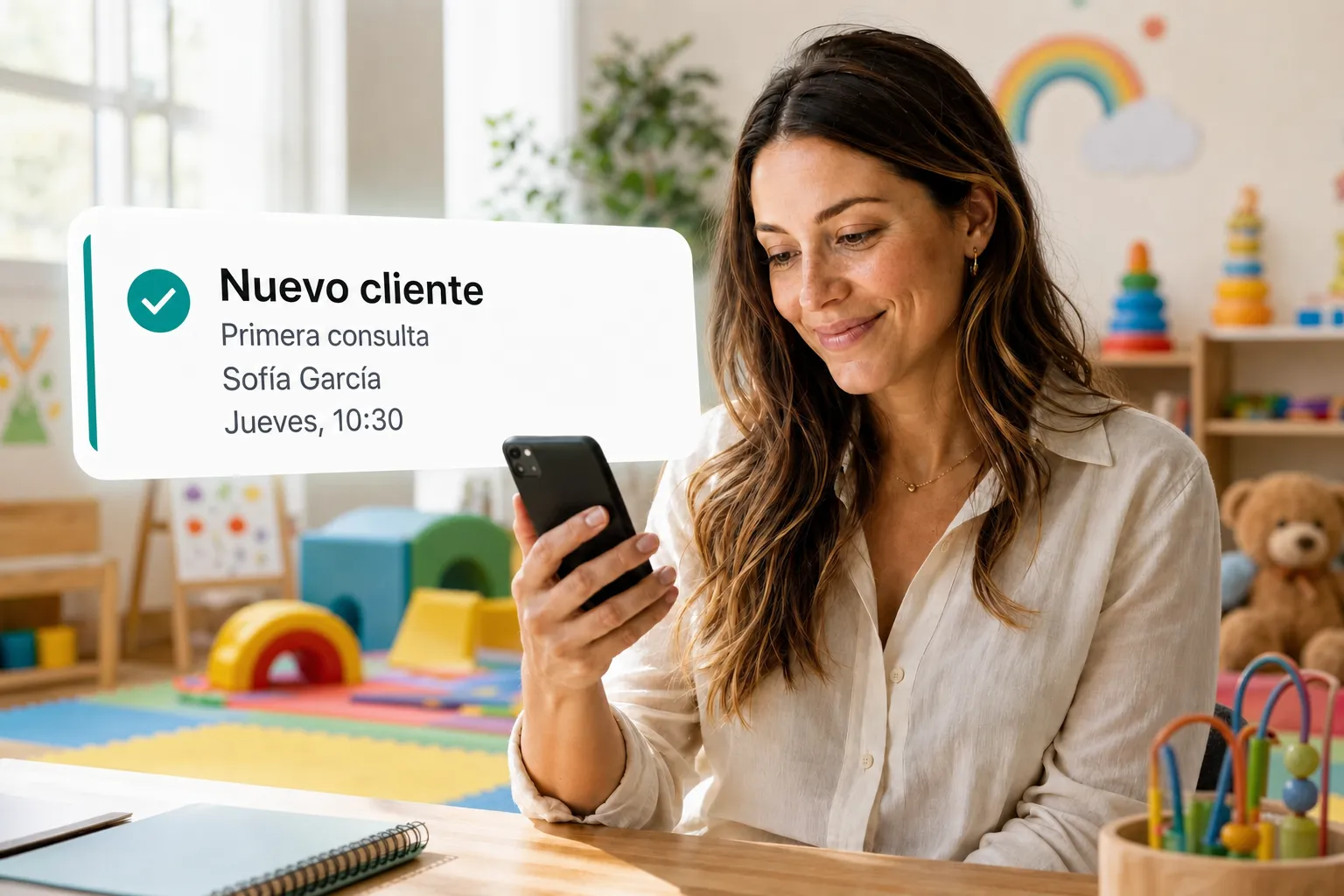 A health professional getting a new client booking notification through Vitena