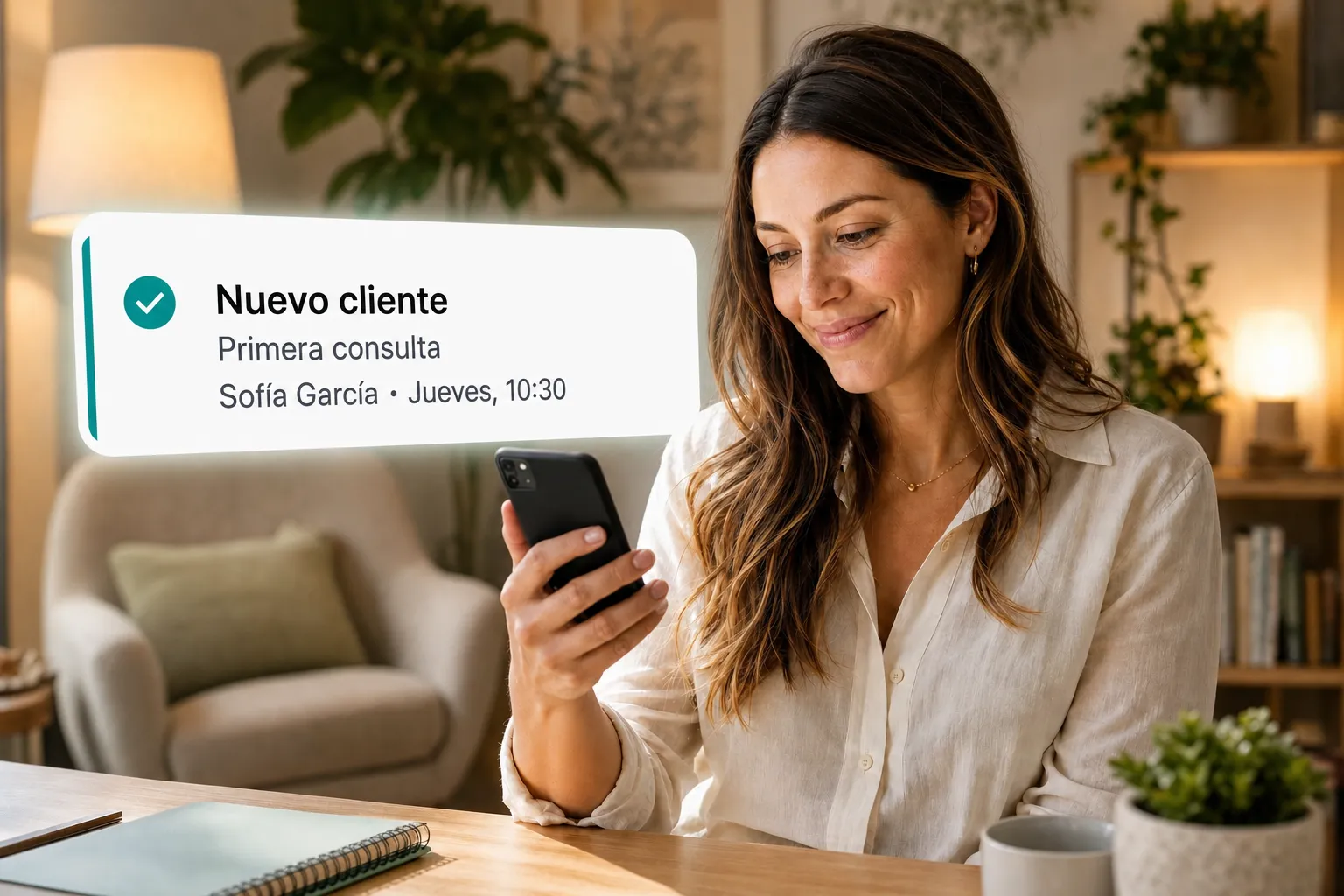 A health professional getting a new client booking notification through Vitena