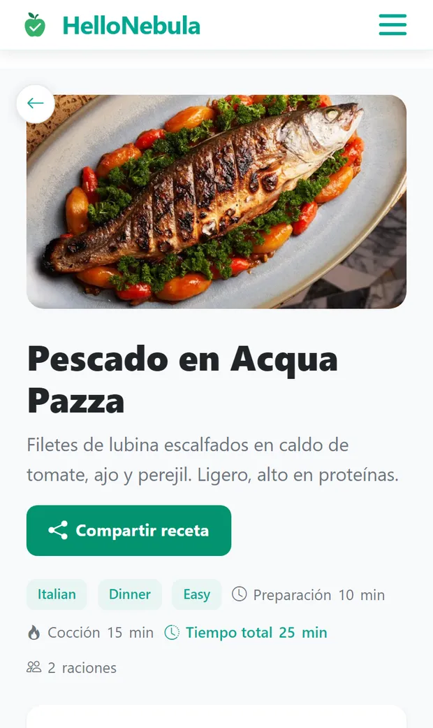 Una receta saludable con foto, información nutricional y macros