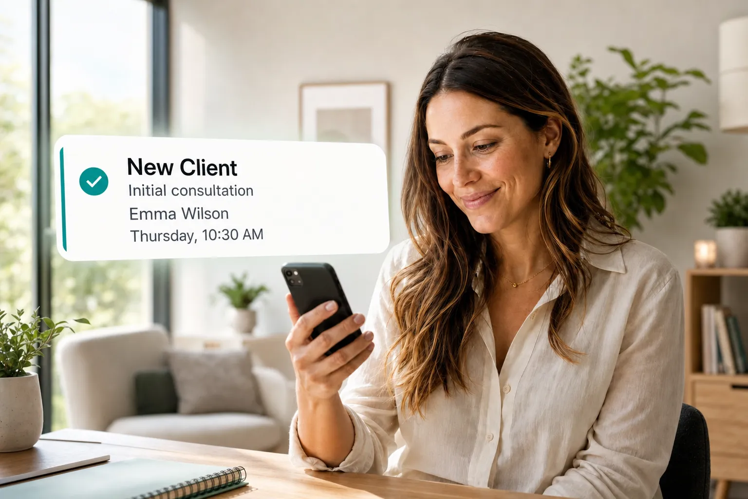 A health professional getting a new client booking notification through Vitena