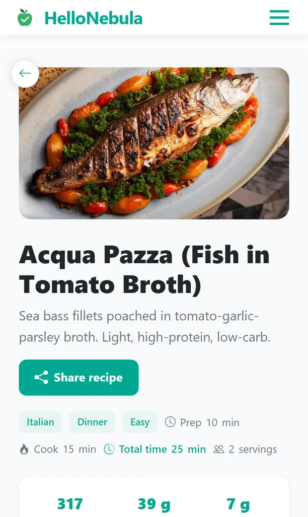 A healthy recipe with photo, nutrition facts and macros
