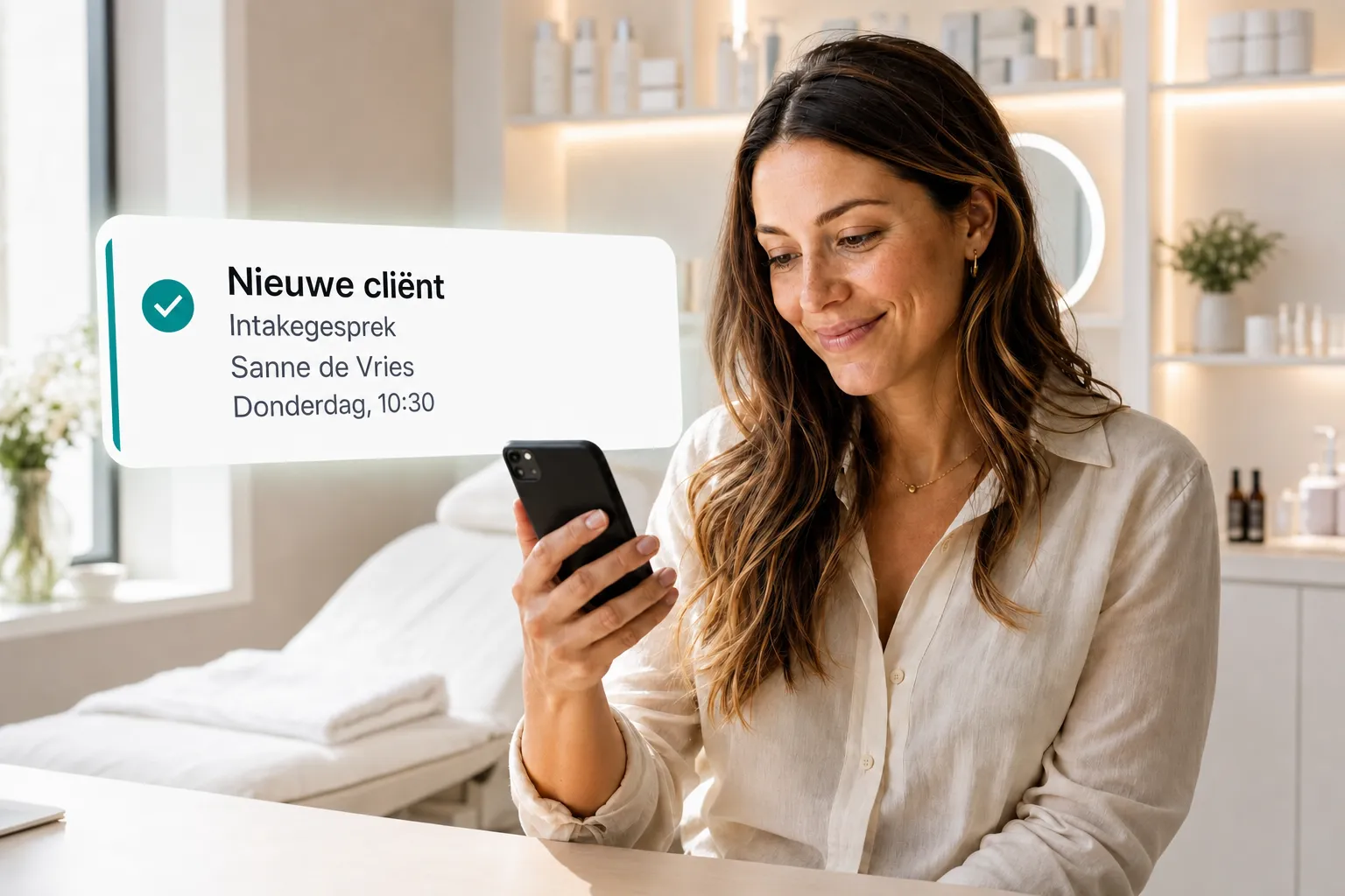 A health professional getting a new client booking notification through Vitena