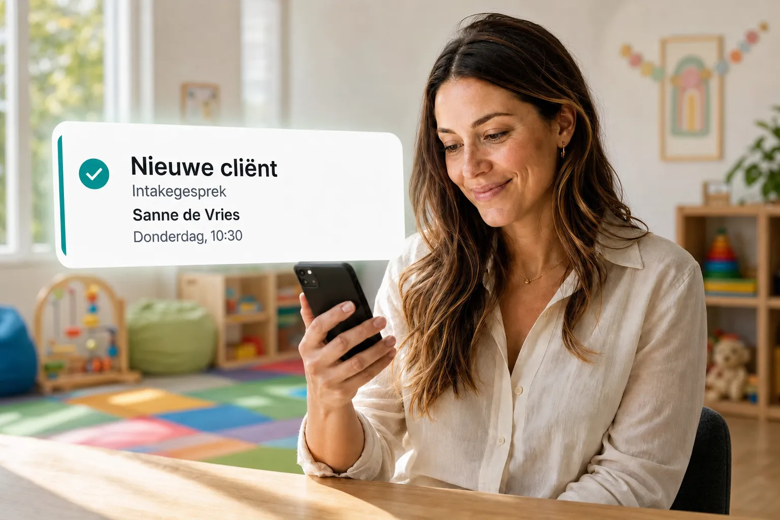 A health professional getting a new client booking notification through Vitena