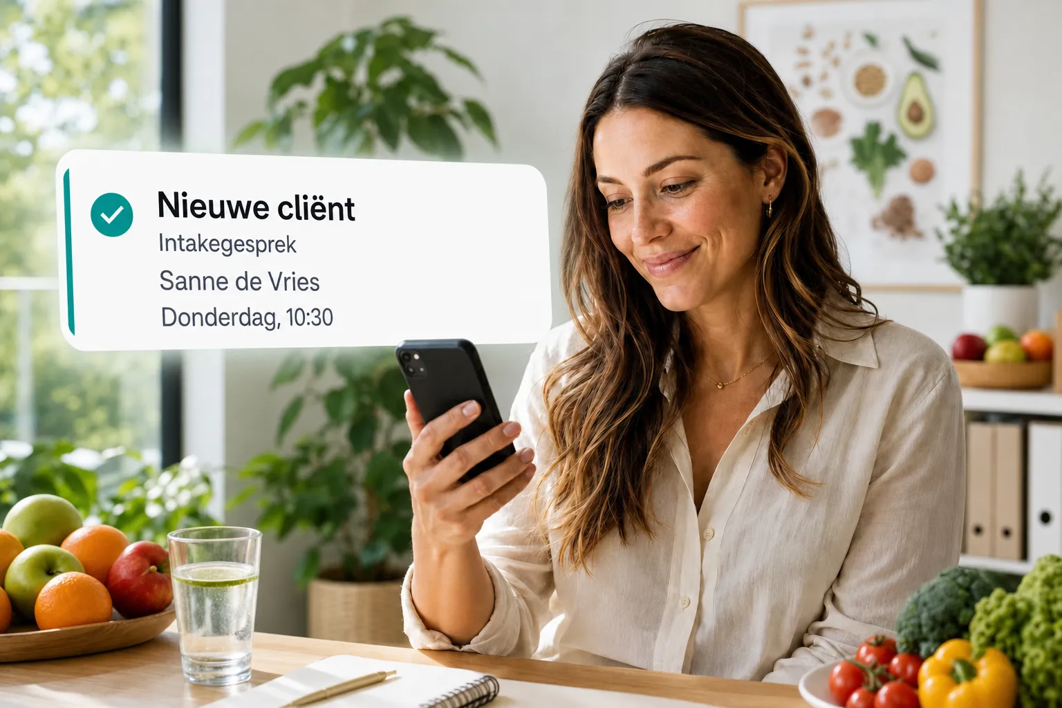 A health professional getting a new client booking notification through Vitena