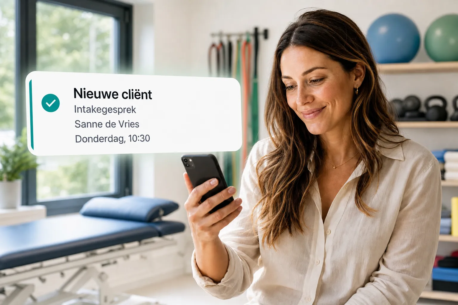 A health professional getting a new client booking notification through Vitena