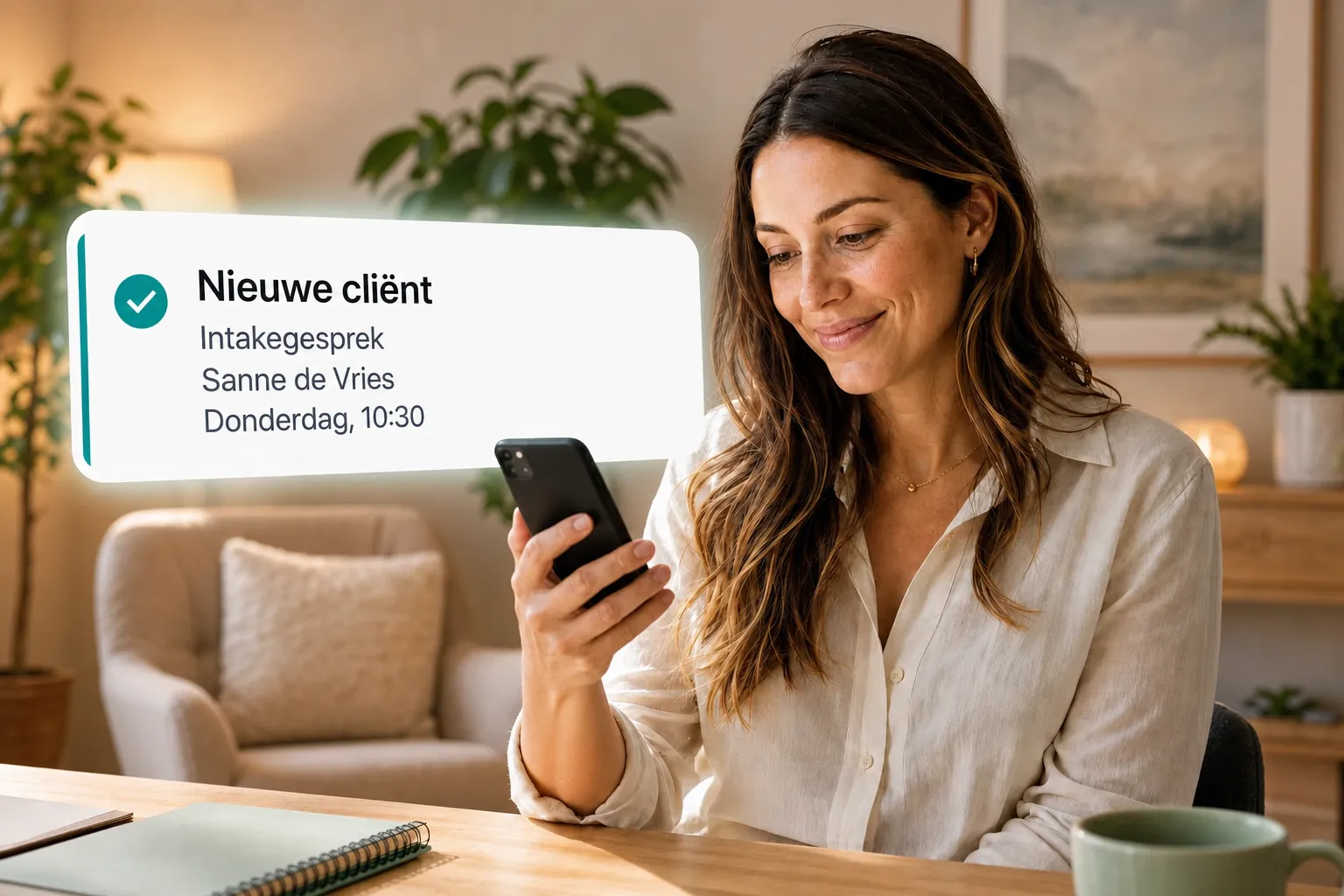 A health professional getting a new client booking notification through Vitena