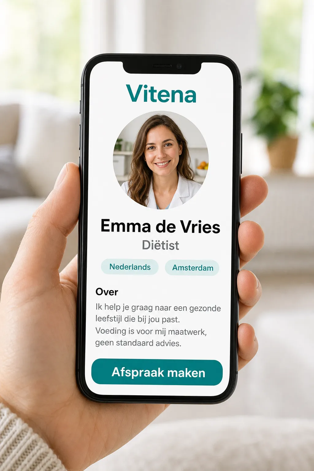 De openbare profielpagina van een zorgverlener op Vitena met een boekknop