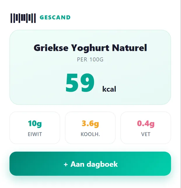 Een voedingsbarcode scannen om de calorieën en macro's te zien