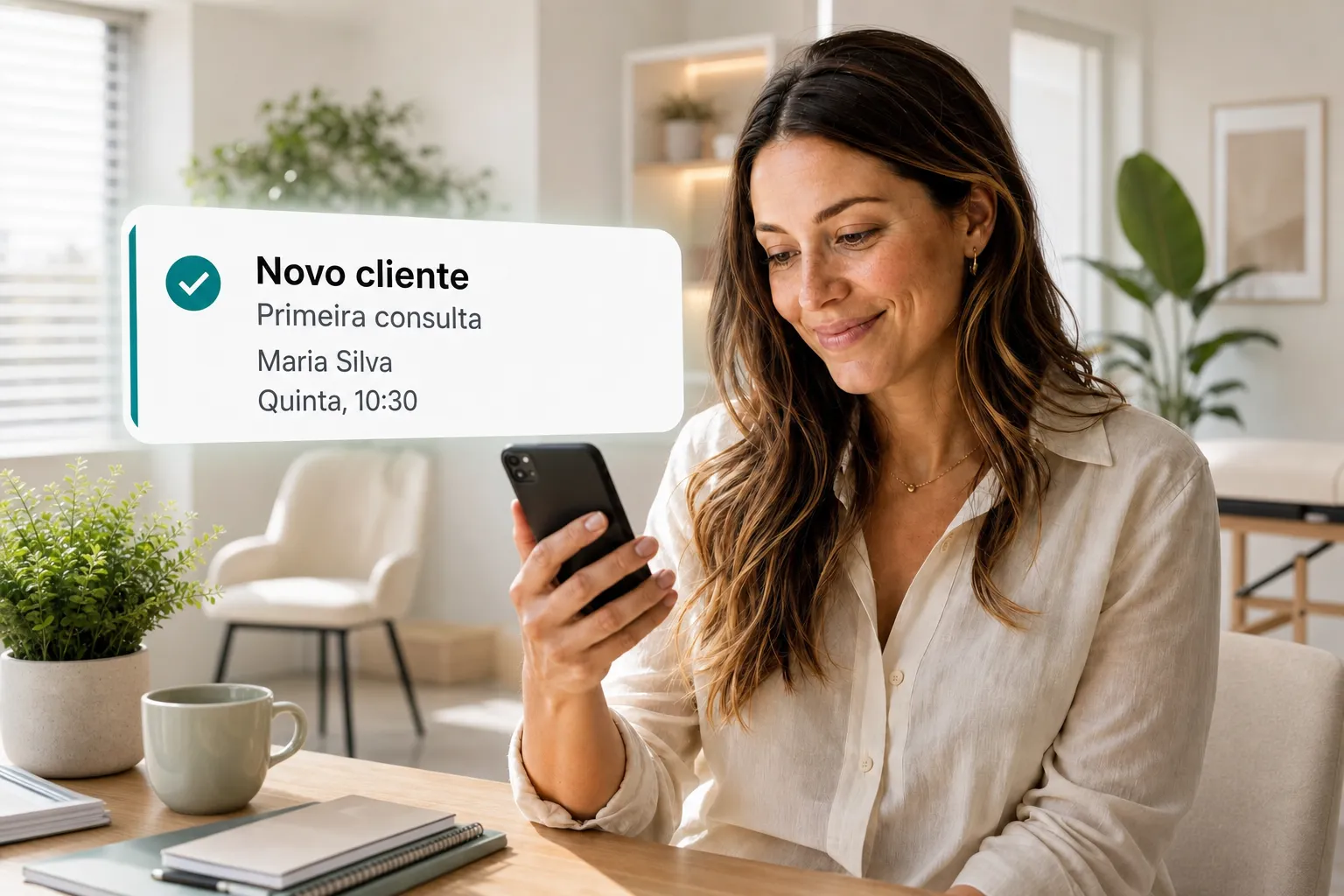 A health professional getting a new client booking notification through Vitena