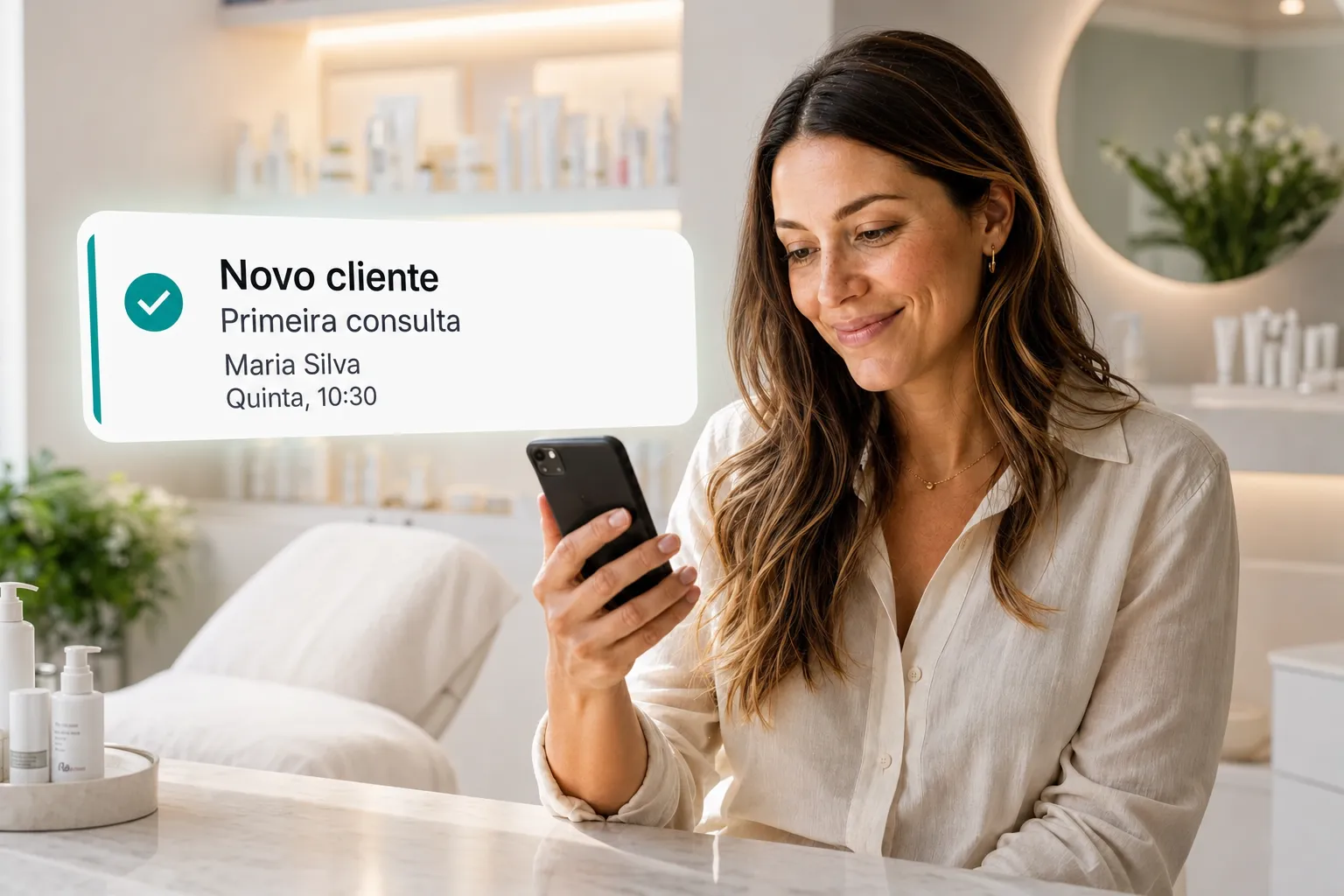 A health professional getting a new client booking notification through Vitena