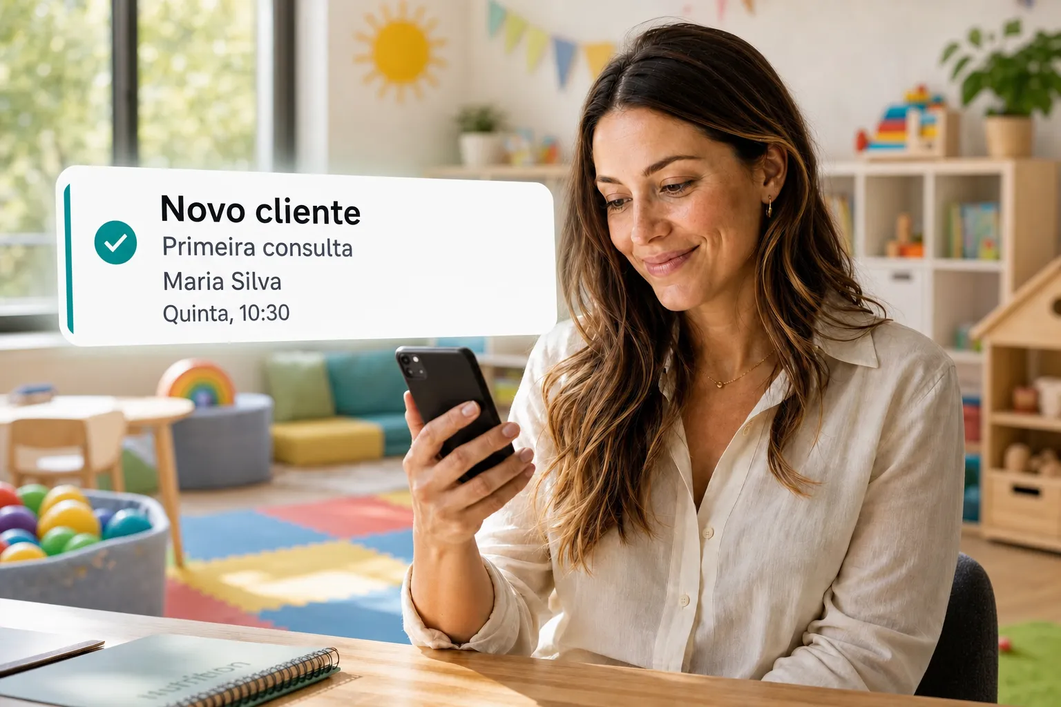 A health professional getting a new client booking notification through Vitena