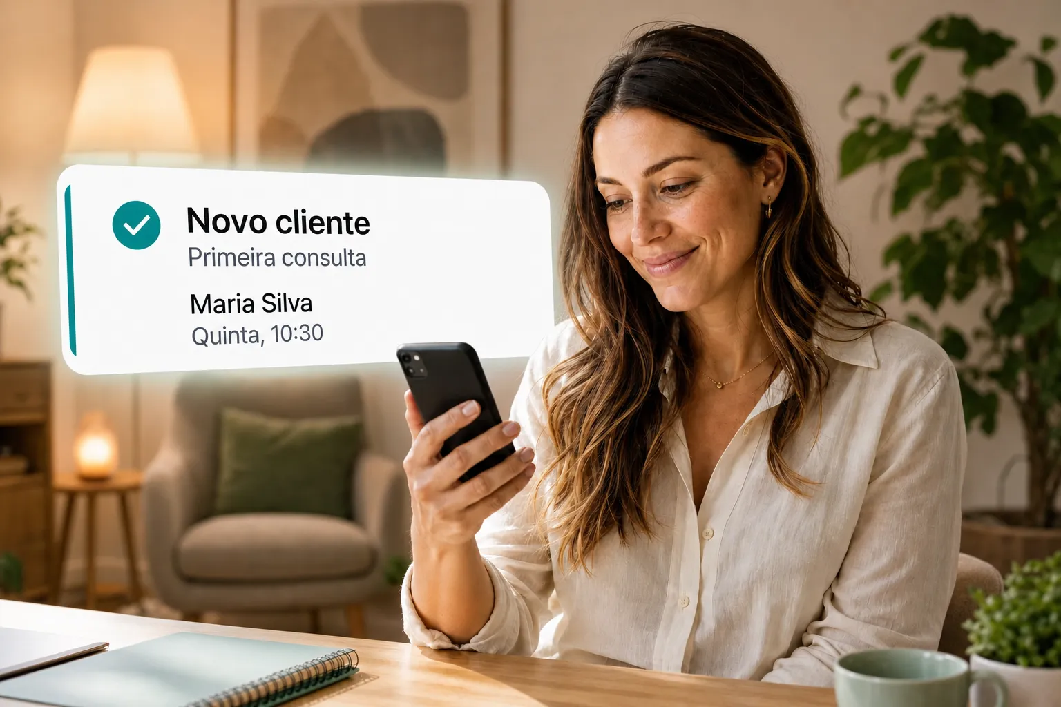 A health professional getting a new client booking notification through Vitena