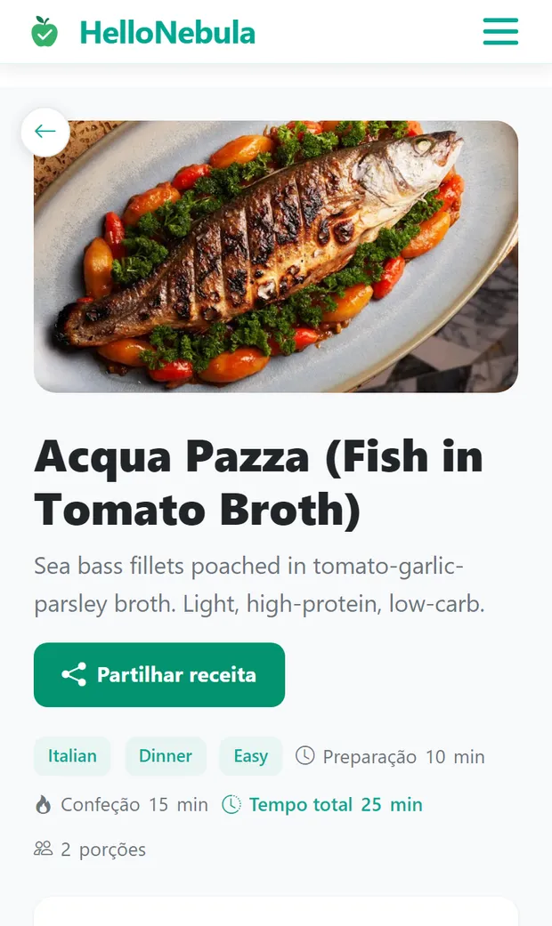 Uma receita saudável com foto, informação nutricional e macros