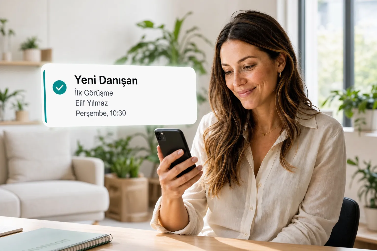 A health professional getting a new client booking notification through Vitena