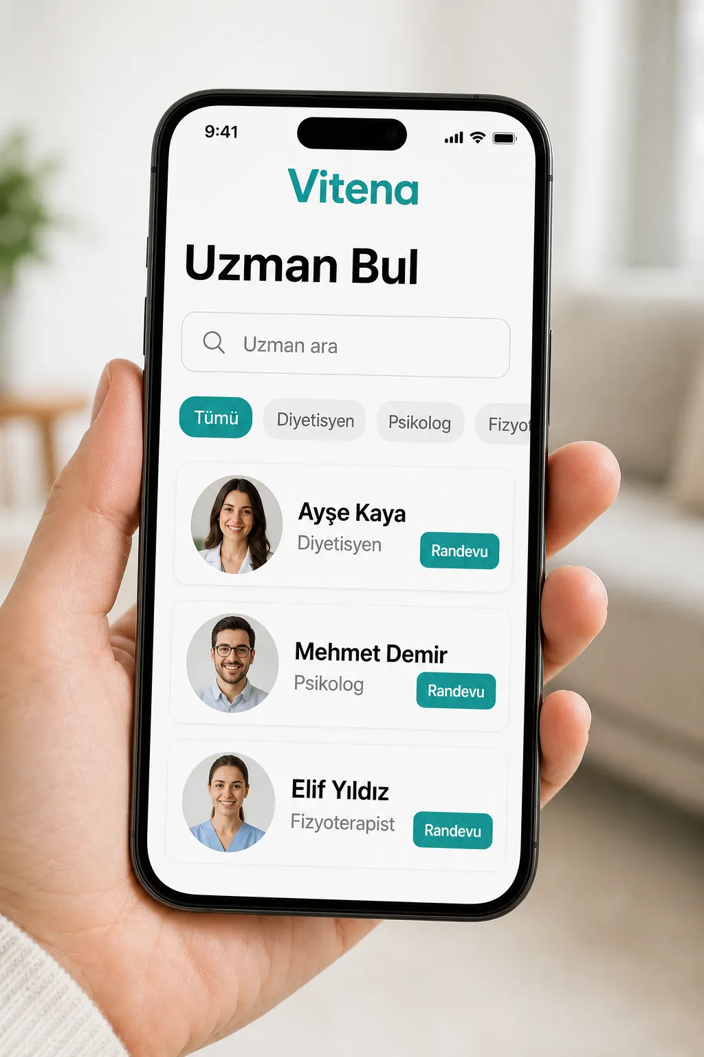Vitena dizininde filtreler ve uzman kartlarıyla arama sonuçları