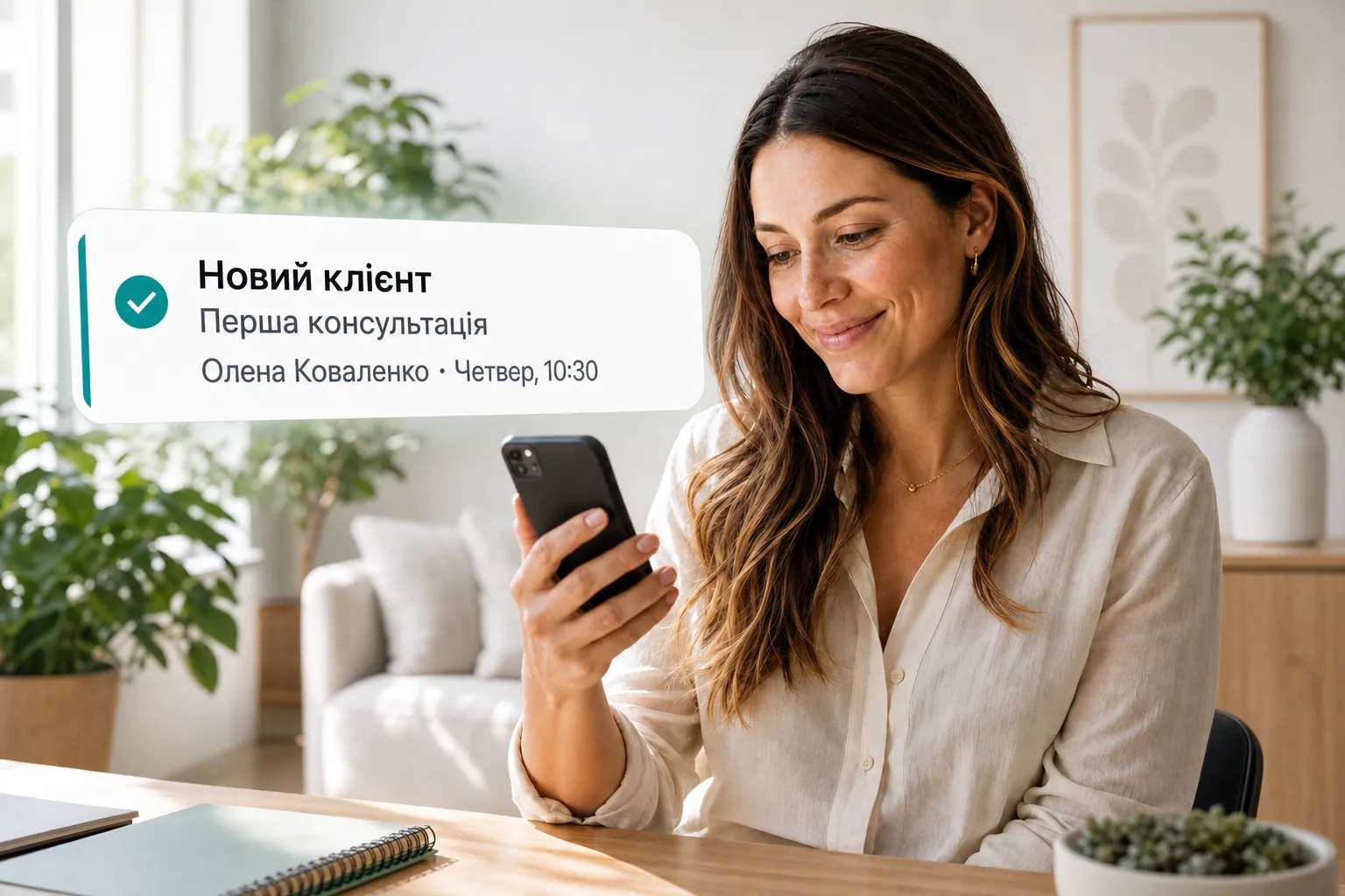 A health professional getting a new client booking notification through Vitena