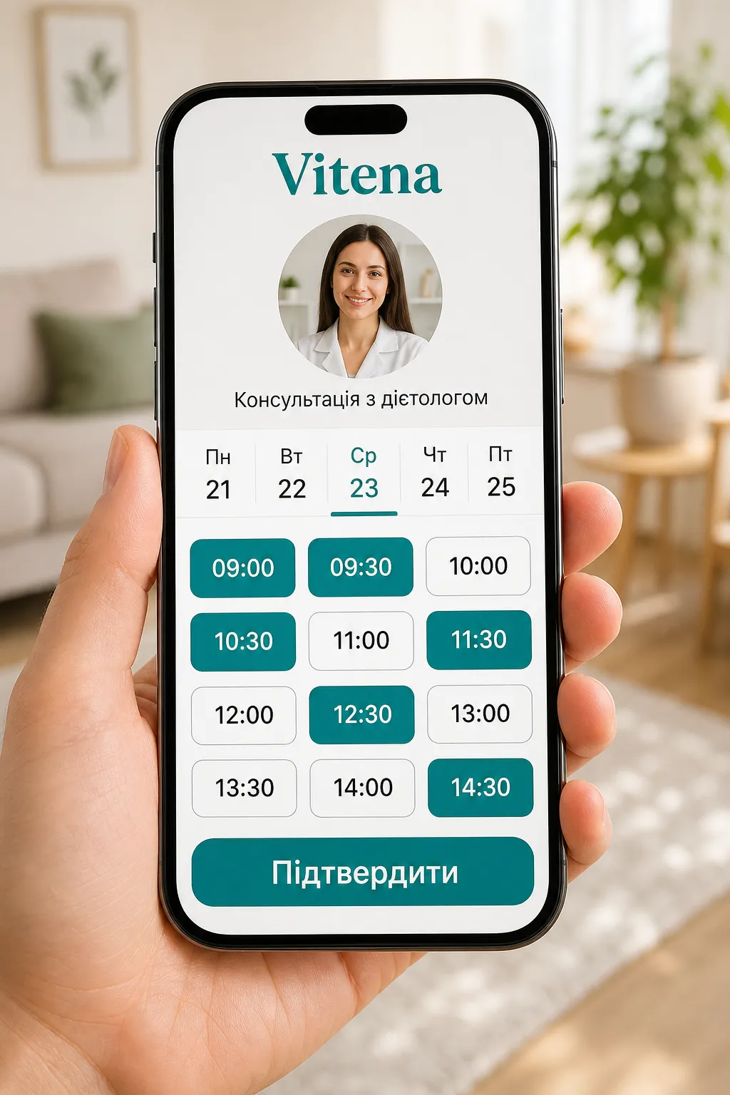Клієнт обирає зручний час і записується прямо з профілю у Vitena