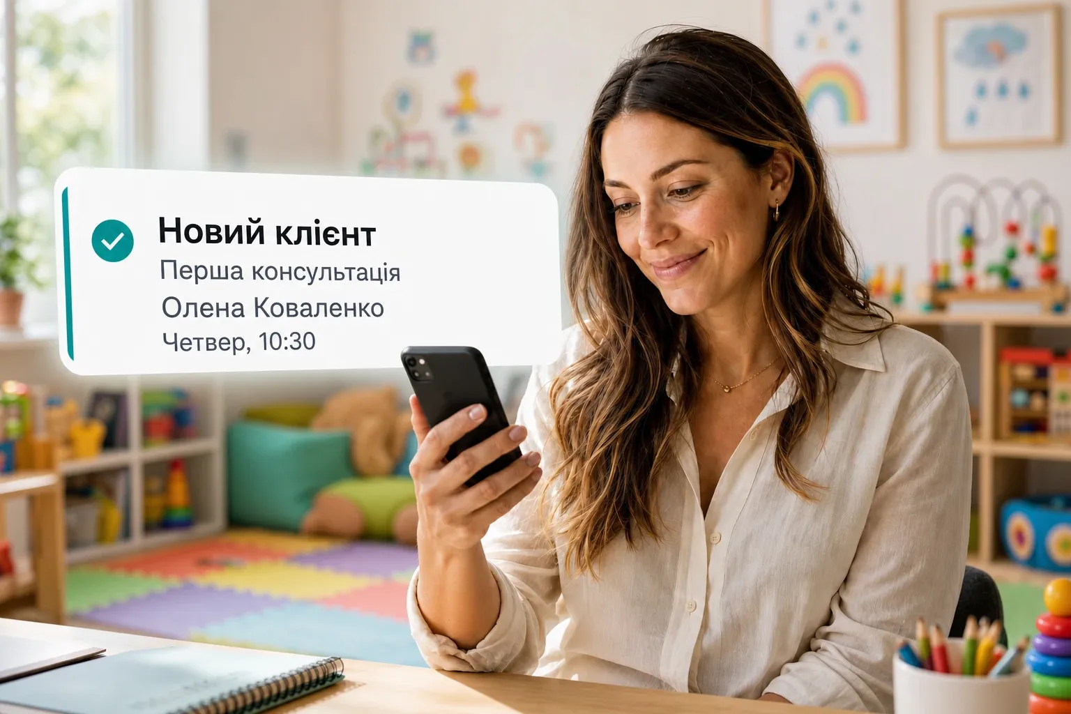 A health professional getting a new client booking notification through Vitena