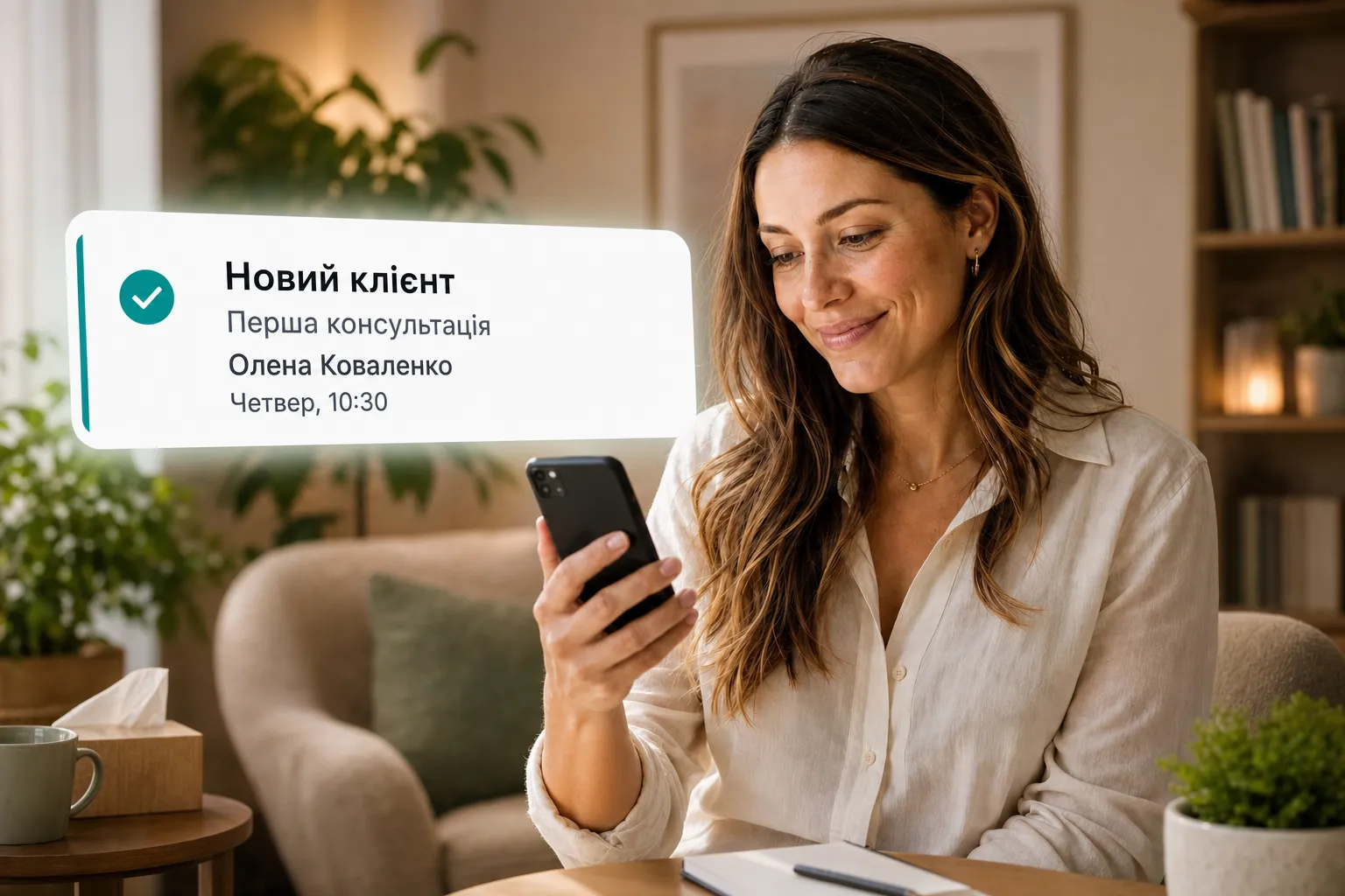 A health professional getting a new client booking notification through Vitena